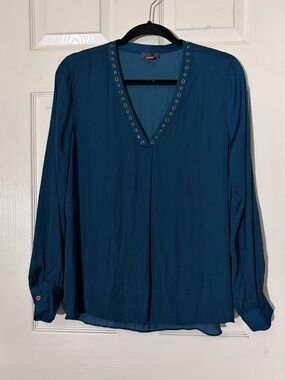 Vince Canuto Teal V-Neck Blouse - Women’s Long Sleeve Sz M